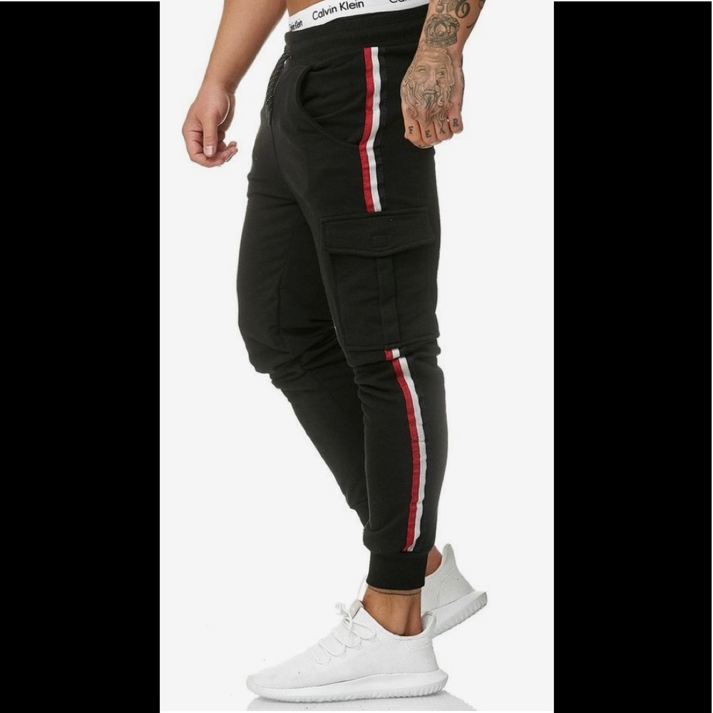 One Redox Men’s Joggers Size Medium (Slim) Navy Black  (Red-White-Blue Stripes)